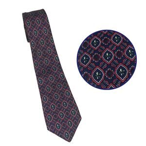1990s Vintage Designer St. Michael Blue Paisley Fleur De Lis Silk Men's Neck Tie